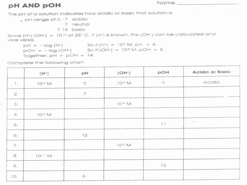 Ph and Poh Worksheet Awesome Ph and Poh Worksheet