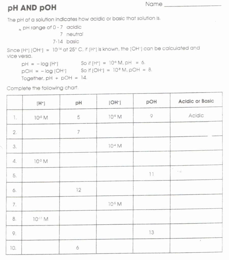 50 Ph And Poh Worksheet
