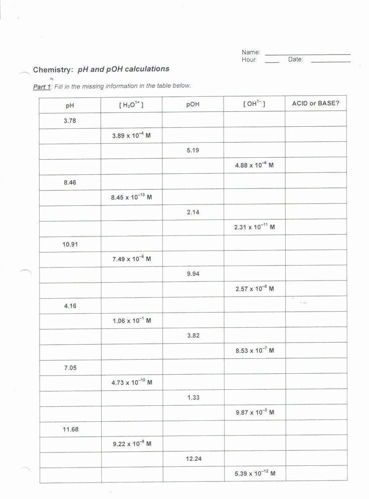 Ph and Poh Worksheet Fresh Ph and Poh Calculations Worksheet