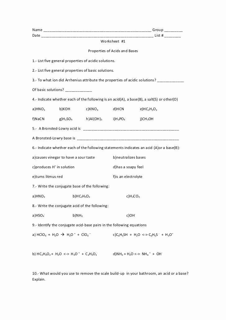 Ph Worksheet Answer Key Awesome Bronsted Lowry Acids and Bases Worksheet