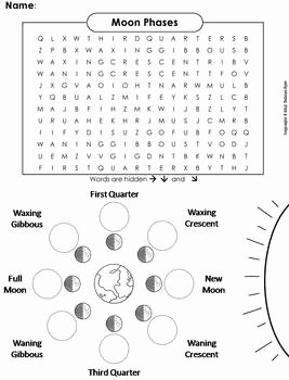 Phases Of the Moon Worksheet Lovely Moon Phases Worksheet Word Search by Science Spot