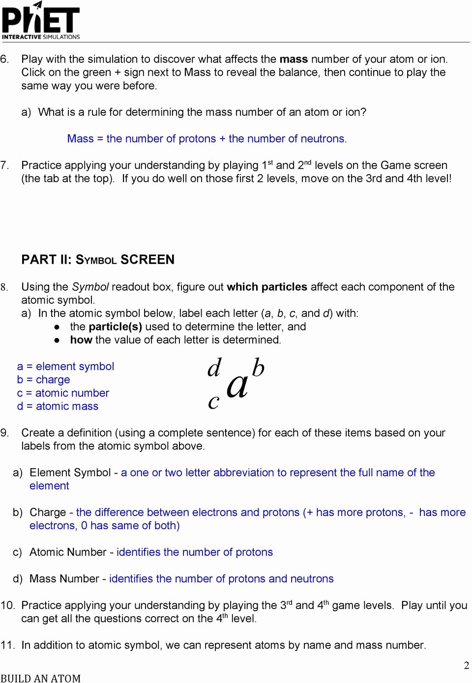 Phet Build An atom Worksheet Awesome Build An atom Phet Lab Worksheet Answer Key Worksheets