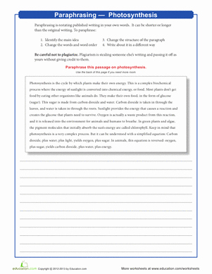 Photosynthesis Worksheet Middle School Inspirational Paraphrasing Synthesis Worksheet