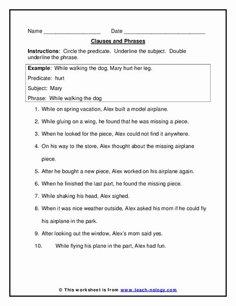 Phrase and Clause Worksheet Best Of Phrases and Clauses Lesson Plans &amp; Worksheets Reviewed by