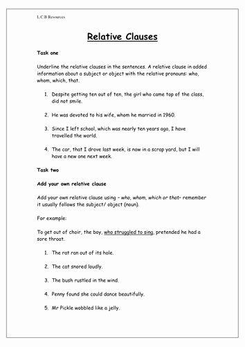 Phrase and Clause Worksheet Best Of Relative Clauses by Louisacarol