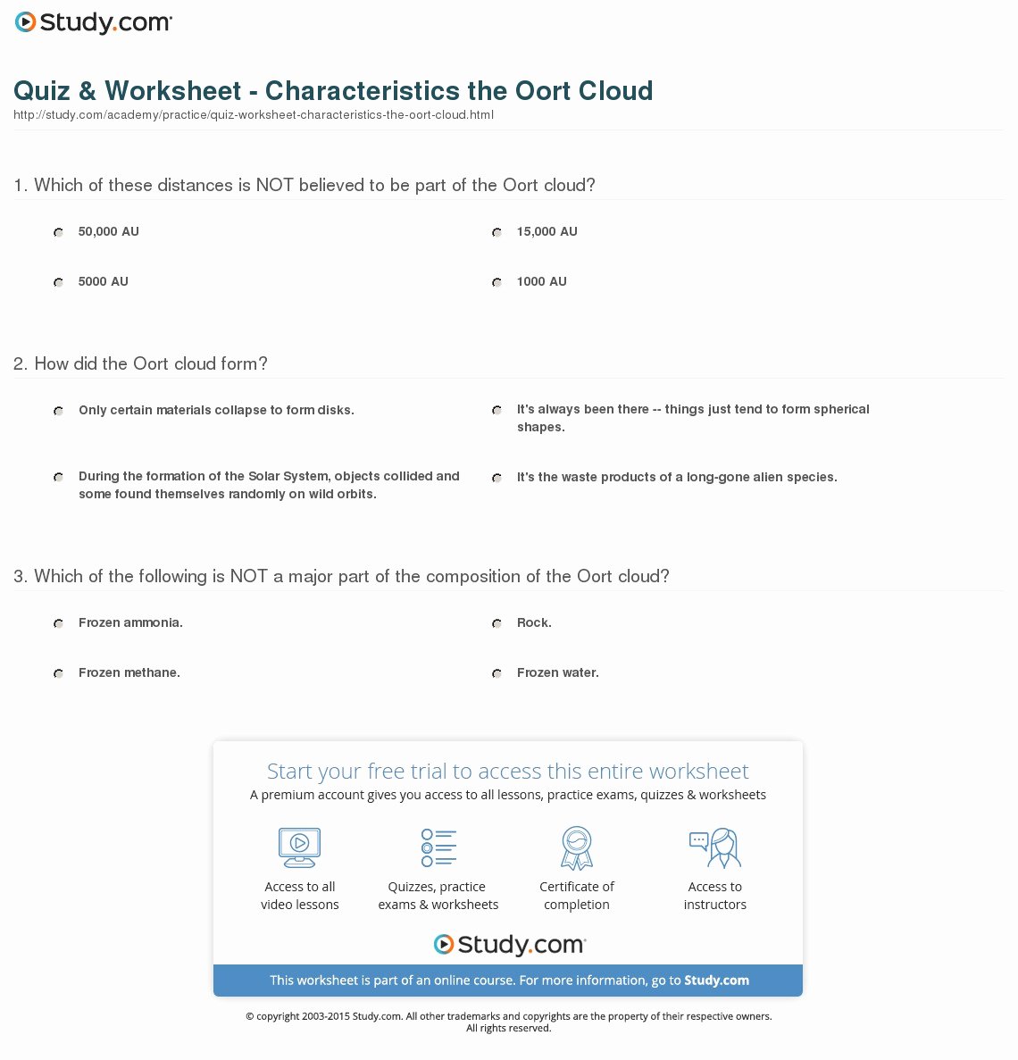 Phrase and Clause Worksheet Elegant Quiz &amp; Worksheet Characteristics the Oort Cloud