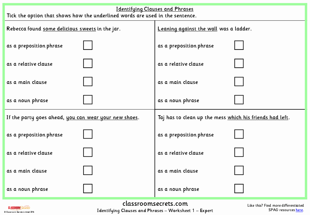 Phrase and Clause Worksheet Lovely Identifying Clauses and Phrases Ks2 Spag Test Practice