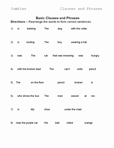 Phrase and Clause Worksheet Luxury Jumbles Clauses and Phrases 2 Worksheet for 3rd 6th