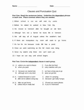 Phrase and Clause Worksheet New Clauses Quiz by Brandy Bailey
