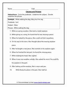 Phrase and Clause Worksheet Unique Clauses and Phrases 3rd 6th Grade Worksheet