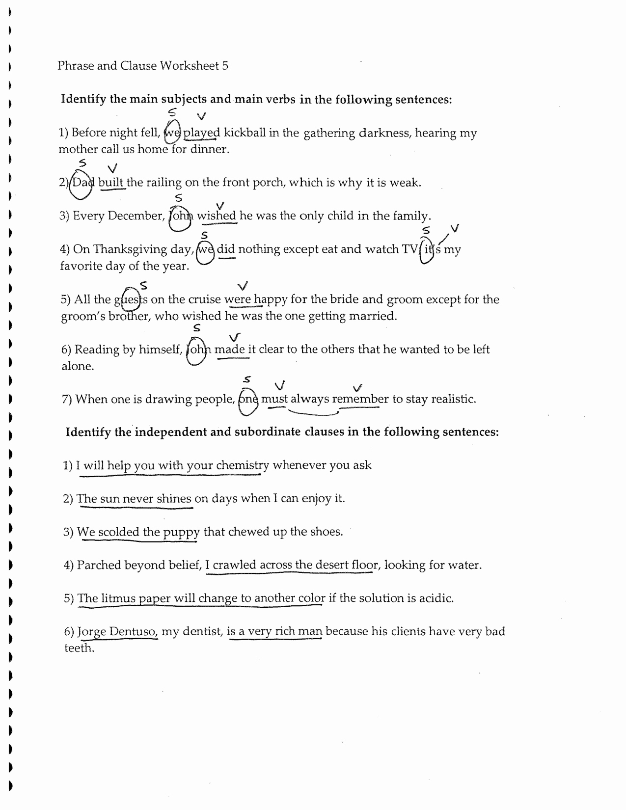 Phrase and Clause Worksheet Unique Dependent Clause and Answer