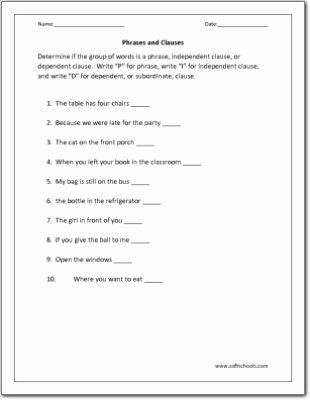 Phrase and Clause Worksheet Unique Phrases and Clauses Worksheet