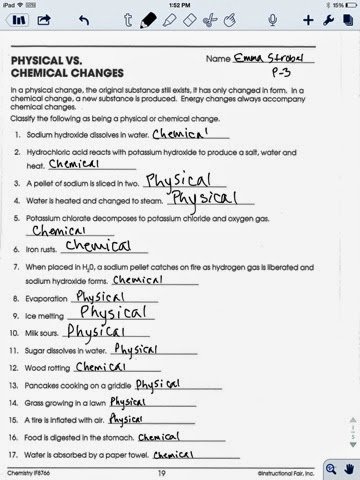 Physical and Chemical Change Worksheet Beautiful Chemistry assignments Physical V Chemical Change Worksheet