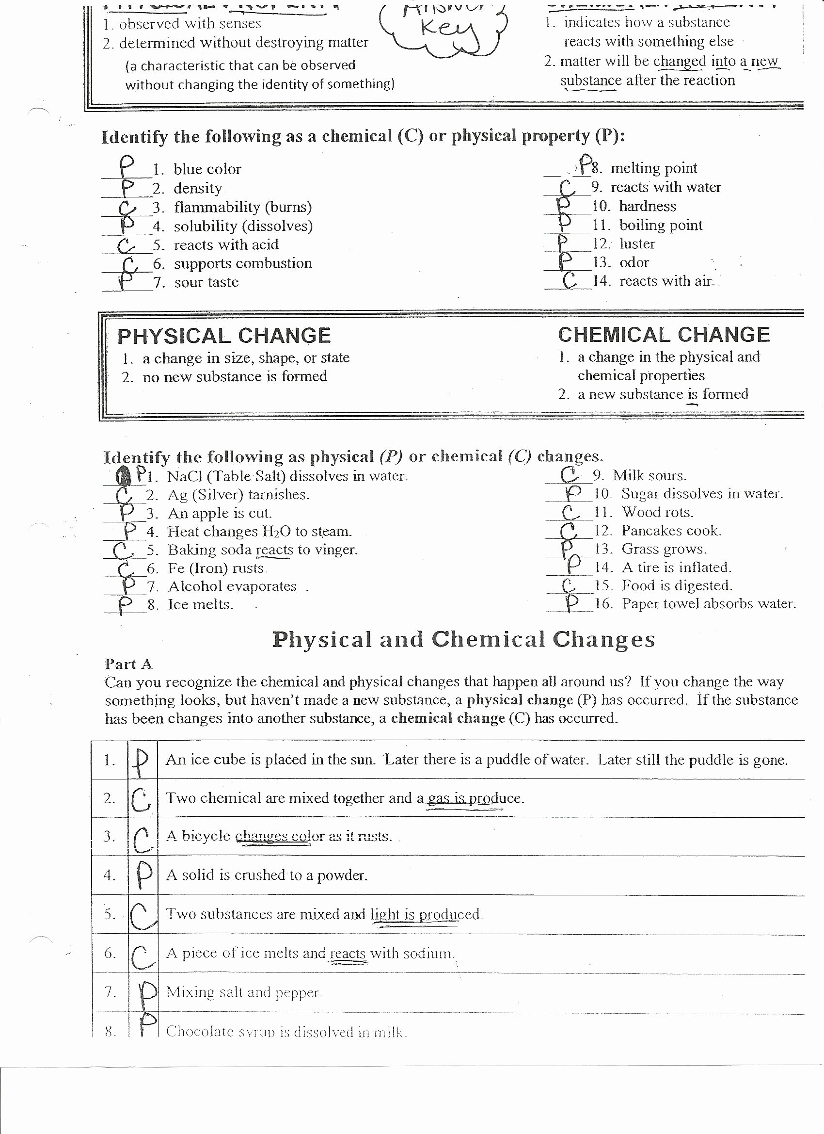 50 Physical And Chemical Change Worksheet