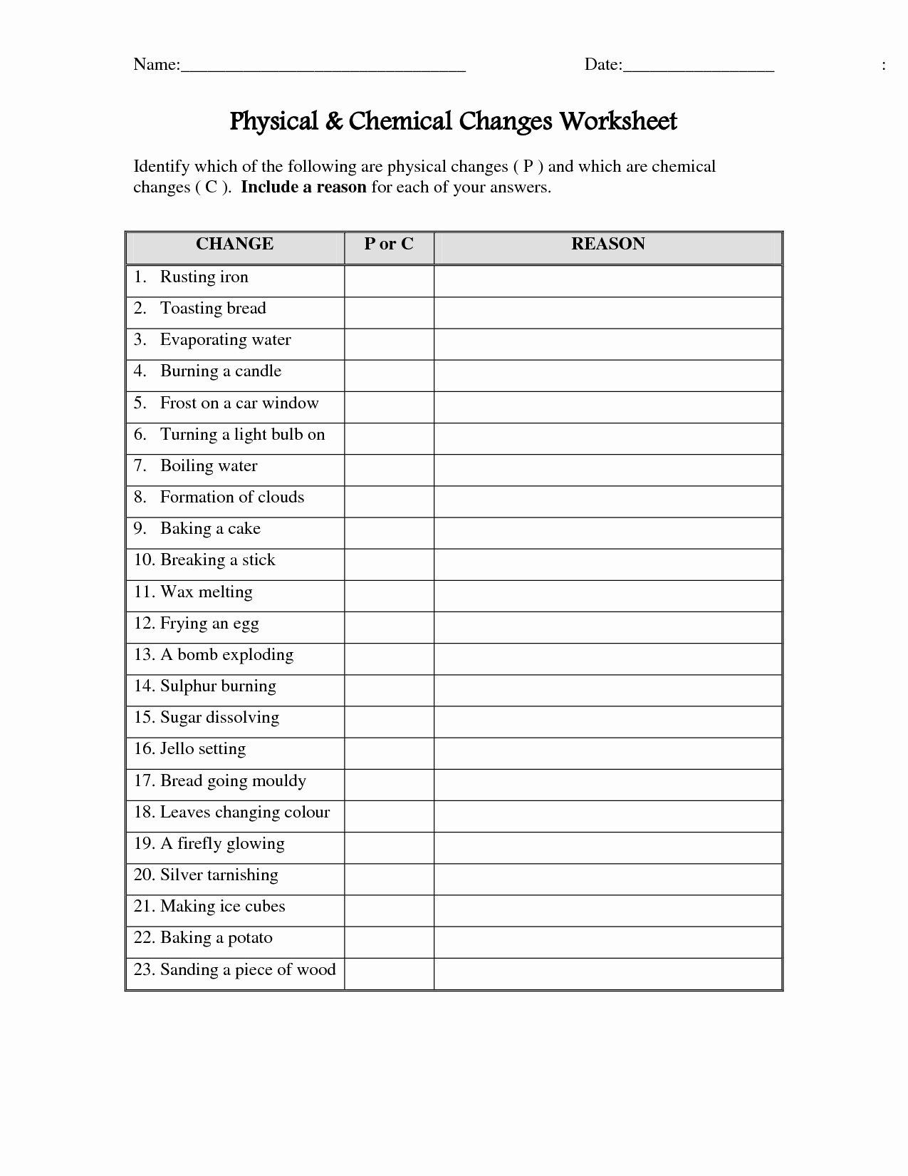 Physical and Chemical Change Worksheet Fresh 12 Best Of Physical Properties Water Worksheet
