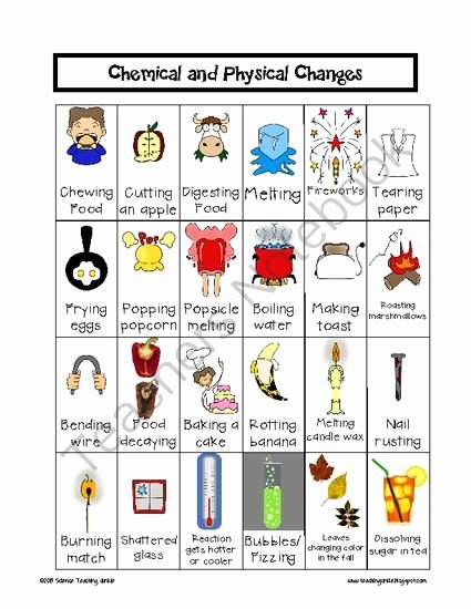 Physical and Chemical Change Worksheet Fresh Chemical and Physical Changes