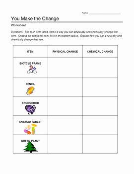 Physical and Chemical Changes Worksheet Fresh Chemical and Physical Changes Worksheet by Jjms