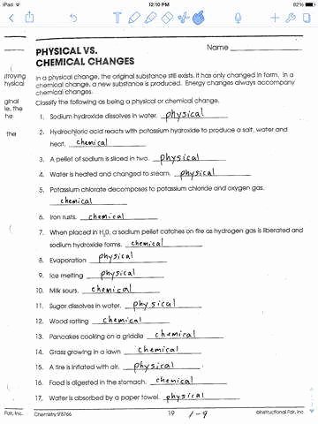 Physical and Chemical Changes Worksheet Lovely Physical and Chemical Changes Worksheet