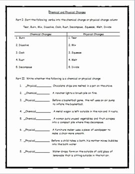 Physical and Chemical Changes Worksheet Luxury Worksheet Chemical Physical Change Chemistry