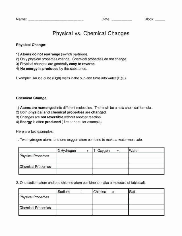 Physical and Chemical Properties Worksheet Beautiful Physical and Chemical Properties Worksheet