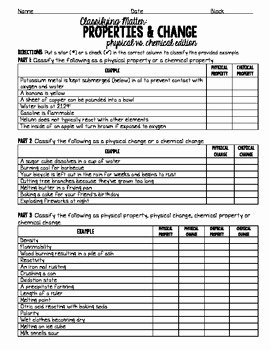 Physical and Chemical Properties Worksheet Inspirational Physical and Chemical Properties &amp; Change by Science