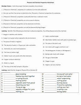 Physical and Chemical Properties Worksheet Lovely Reaction Types Review Worksheet