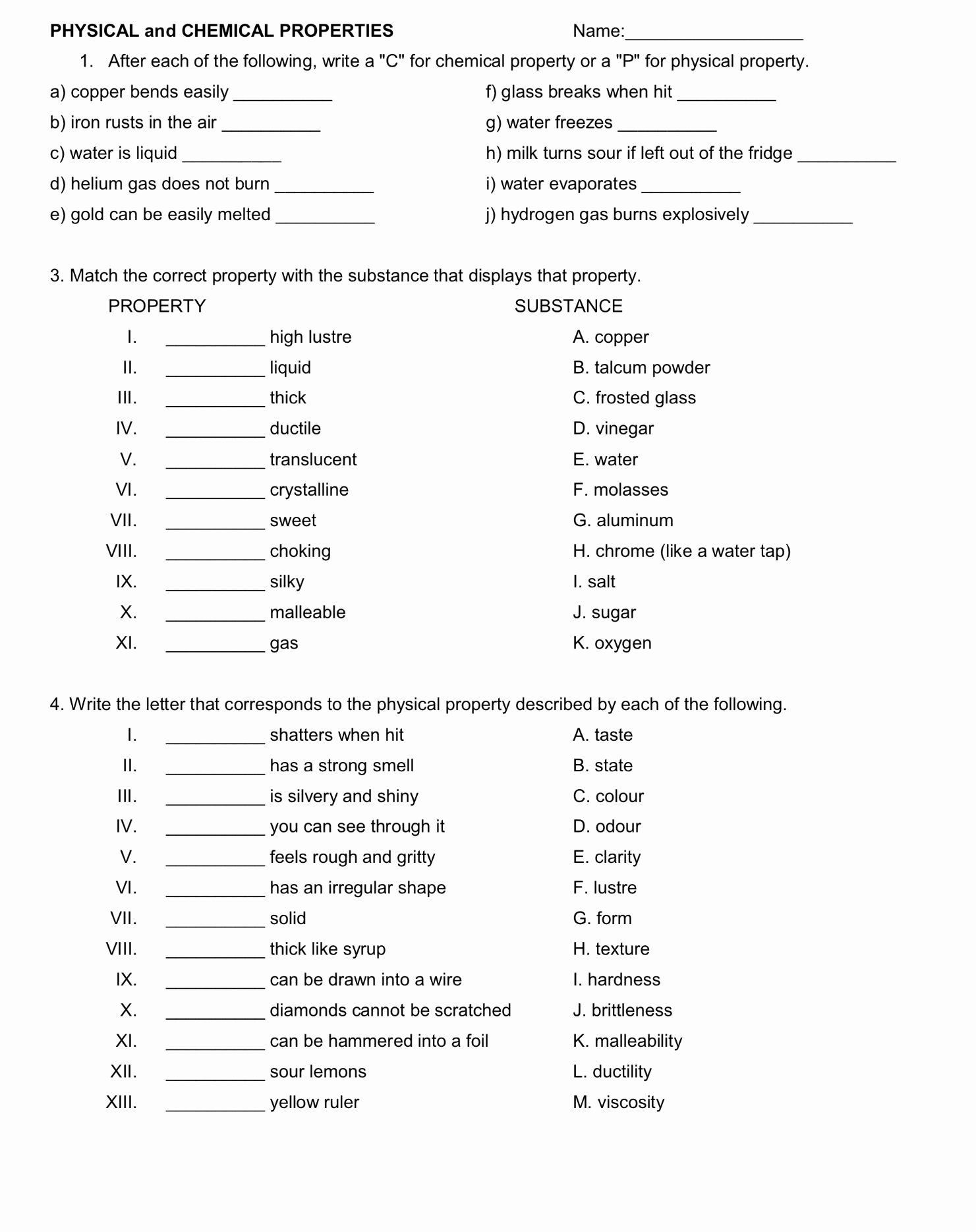 Physical and Chemical Properties Worksheet Luxury Physical and Chemical Properties Worksheet Monday