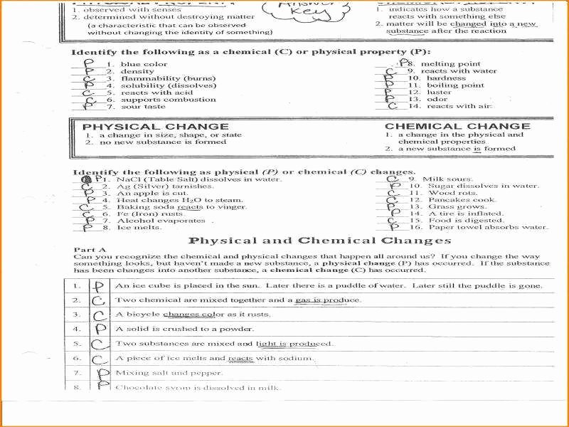 Physical and Chemical Properties Worksheet Luxury Physical and Chemical Properties Worksheet