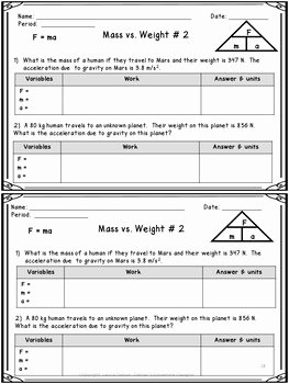 Physical Science Newton&amp;#039;s Laws Worksheet Awesome Physical Science Unit 2 force Newton S Laws Warm Ups