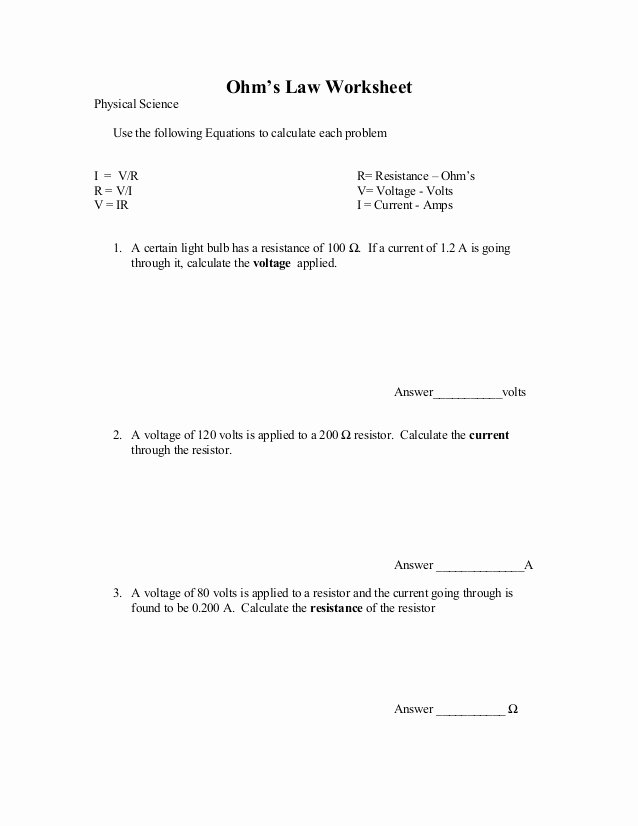 Physical Science Newton&amp;#039;s Laws Worksheet Luxury Ohm S Law Worksheet Ccp