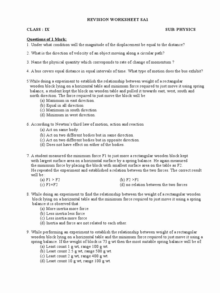 Physical Science Newton&amp;#039;s Laws Worksheet Unique Physical Science Newtons Laws Worksheet
