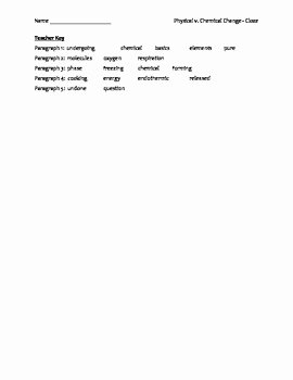 Physical Vs Chemical Changes Worksheet Inspirational Middle School Science Cloze Worksheet Physical Vs