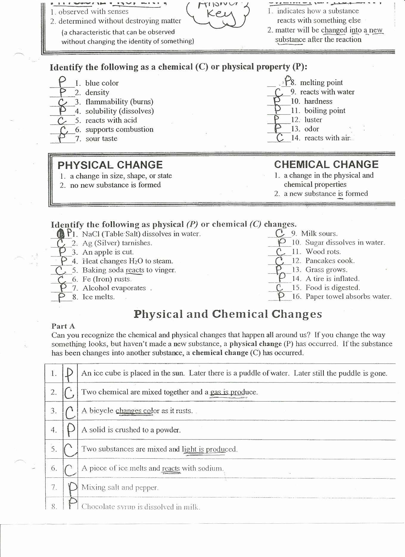 Physical Vs Chemical Properties Worksheet Inspirational Physical and Chemical Changes Worksheet
