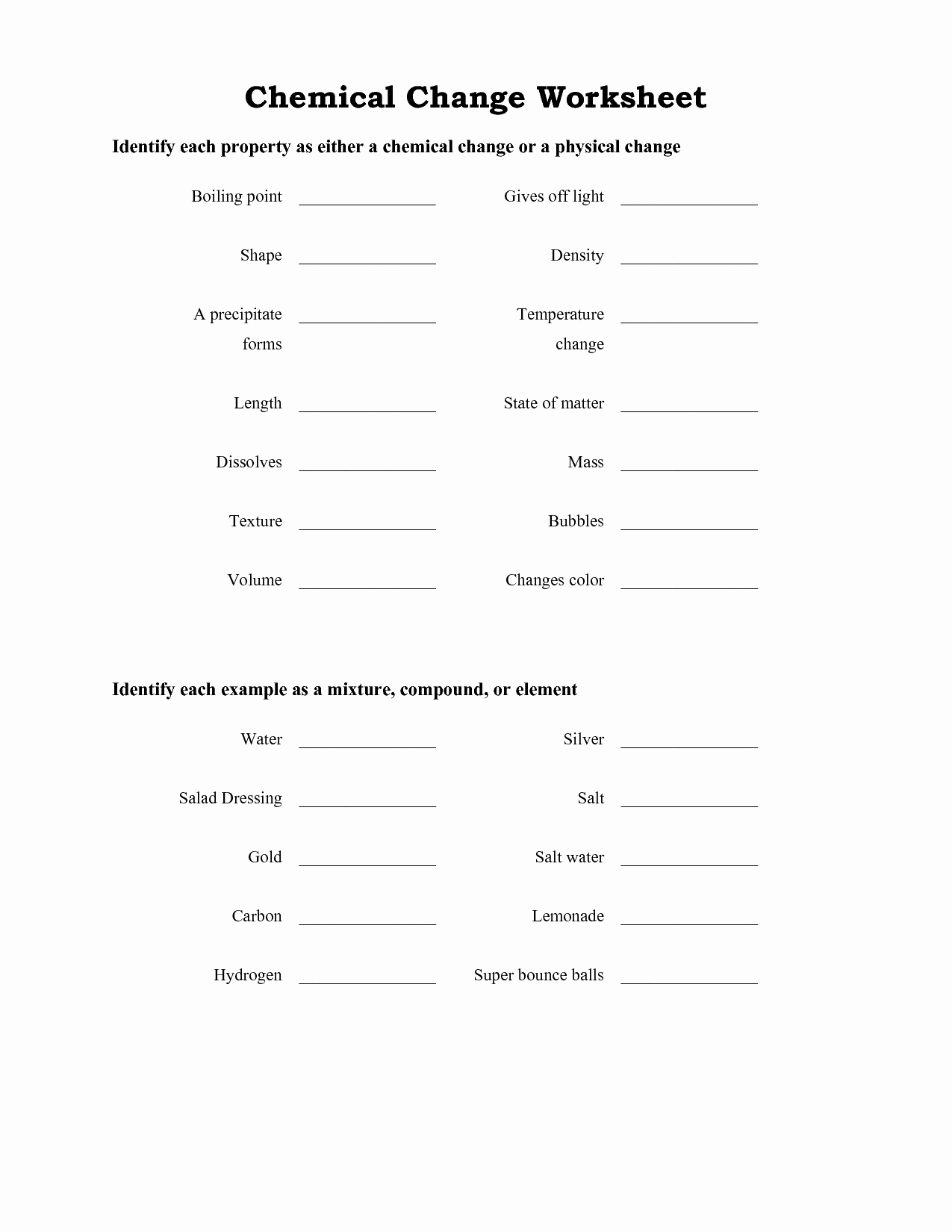 Physical Vs Chemical Properties Worksheet Lovely 14 Best Of Physical Changes Matter Worksheets