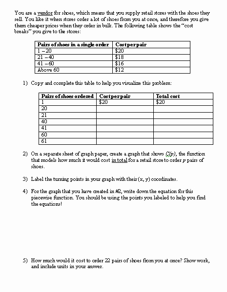 Piecewise Functions Word Problems Worksheet Inspirational 17 Best Of Linear Function Word Problems Worksheet