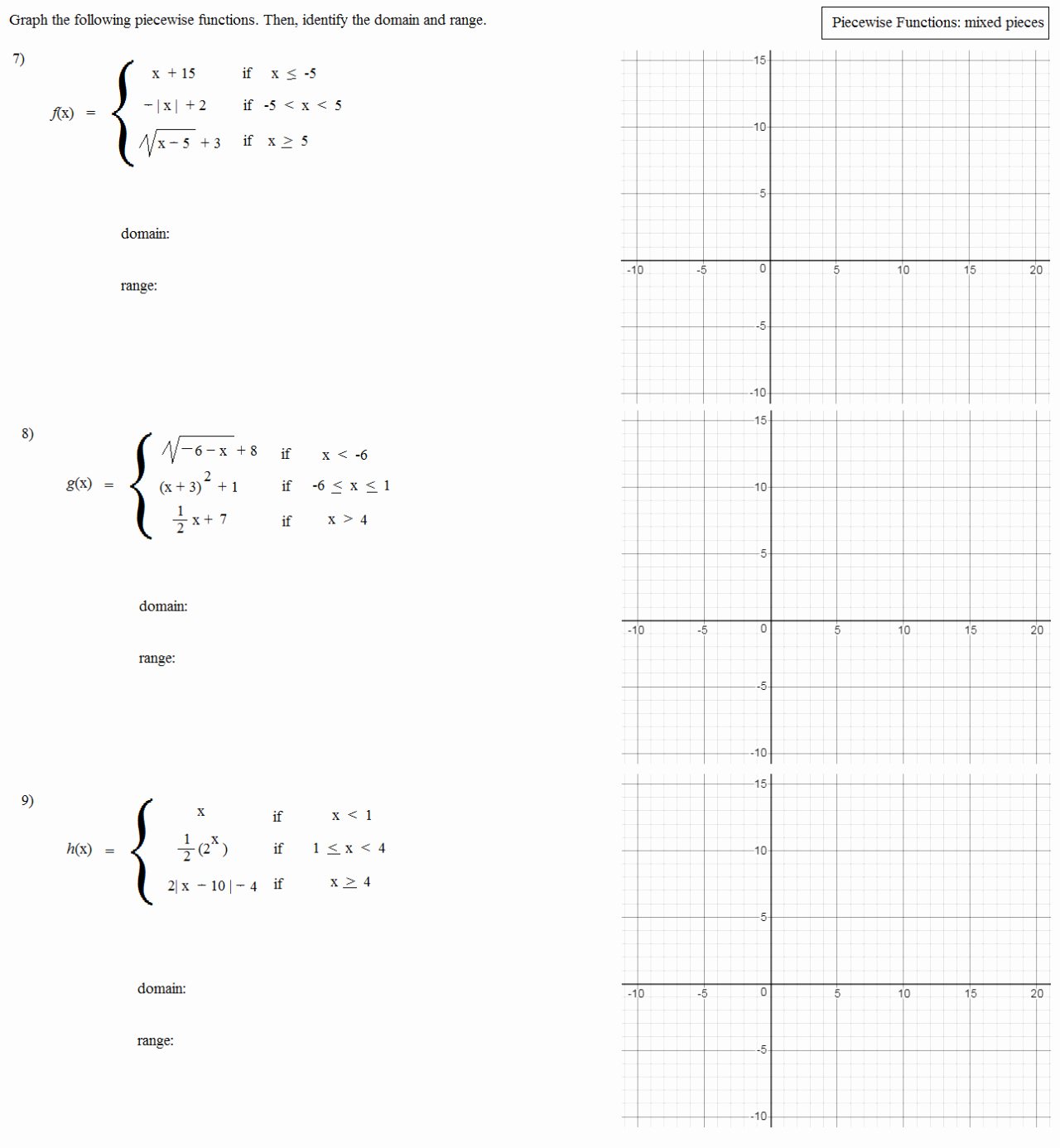 50 Piecewise Functions Worksheet With Answers