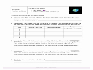 Planet Earth Ocean Deep Worksheet Lovely Student Exploration Ocean Tides 4th 6th Grade Worksheet