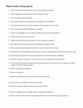 Planet Earth Ocean Deep Worksheet New Planet Earth the Future Video Questions by Amy Kirkwood