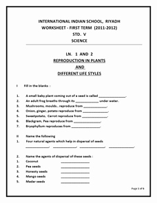 Plant Reproduction Worksheet Answers New International Indian School Reproduction In Plants and
