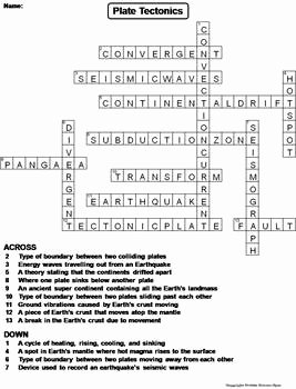 Plate Boundary Worksheet Answers Awesome Earthquakes and Plate Tectonics Worksheet Crossword