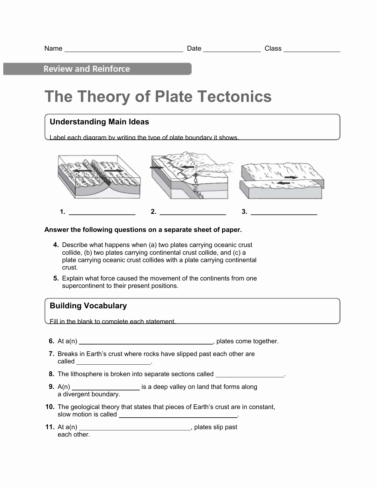Plate Boundary Worksheet Answers Beautiful the theory Plate Tectonics Worksheet Answers Key