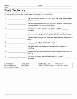 Plate Boundary Worksheet Answers Lovely Plate Tectonics Fill In the Blank Worksheet by Aaron Lee