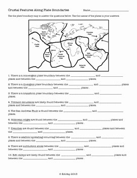 Plate Boundary Worksheet Answers Unique Plate Boundaries and Crustal Features Worksheet