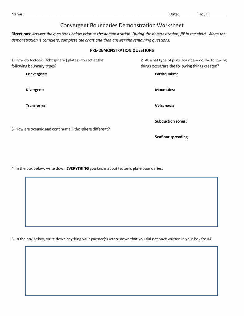 Plate Boundary Worksheet Answers Unique Types Plate Boundaries Worksheet Answers