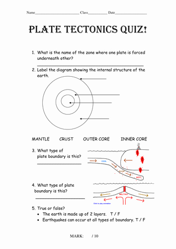 Plate Tectonic Worksheet Answers Lovely Plate Tectonics Quiz by Deleted313 Teaching Resources Tes