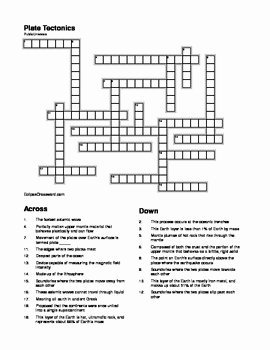 Plate Tectonic Worksheet Answers Luxury Plate Tectonics Crossword by Publicuniverse