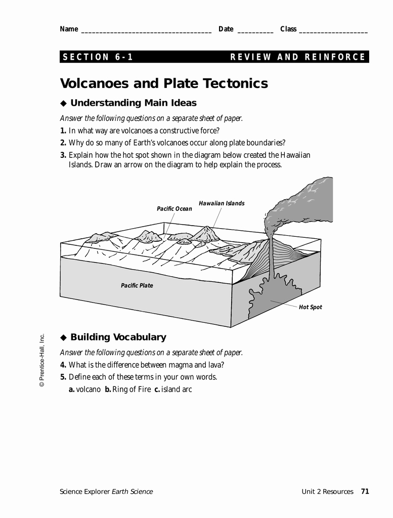 Plate Tectonics Worksheet Answer Key Luxury Volcanoes and Plate Tectonics Understanding Main Ideas
