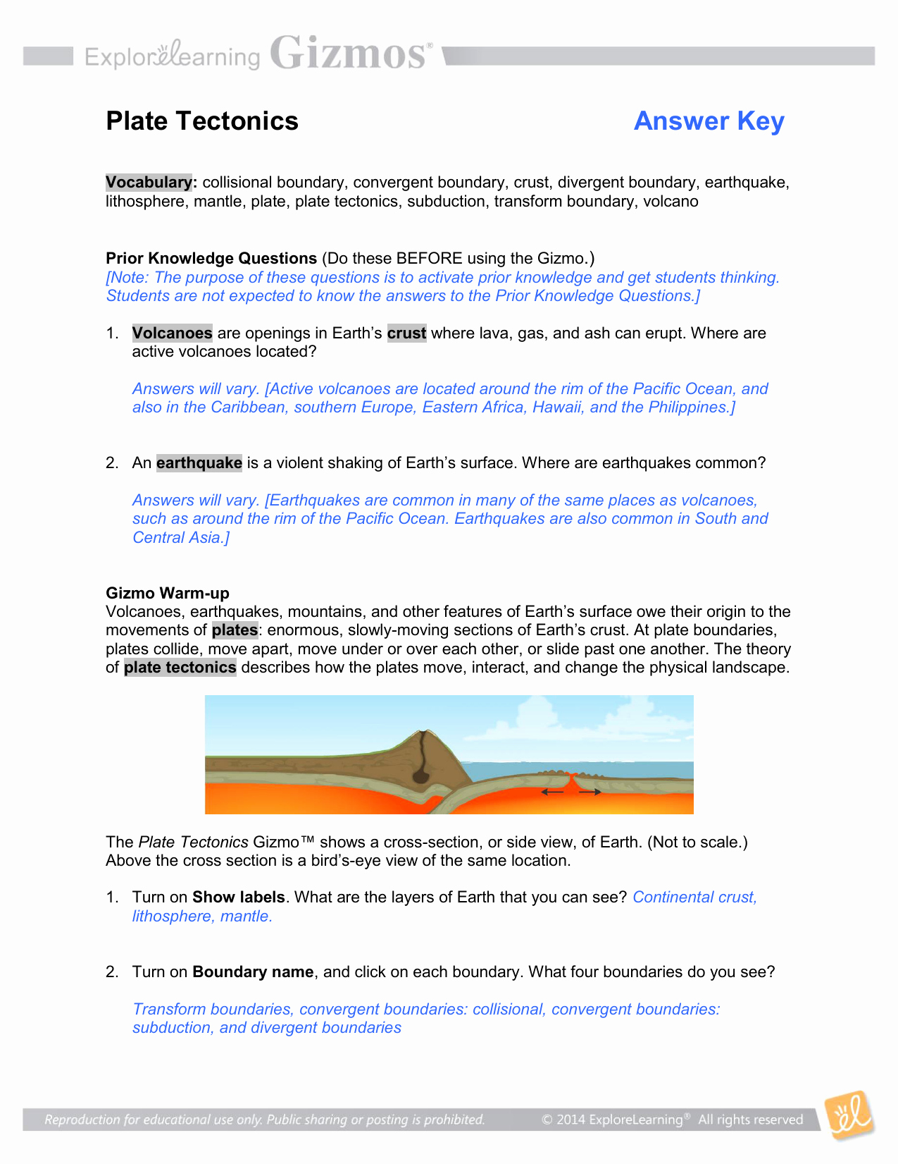 Plate Tectonics Gizmo Quiz Answer 50 Plate Tectonics Worksheet Answer