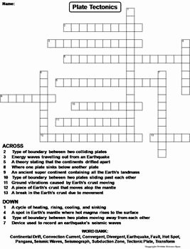 Plate Tectonics Worksheet Answers Best Of Continental Drift and Plate Tectonics Worksheet Crossword