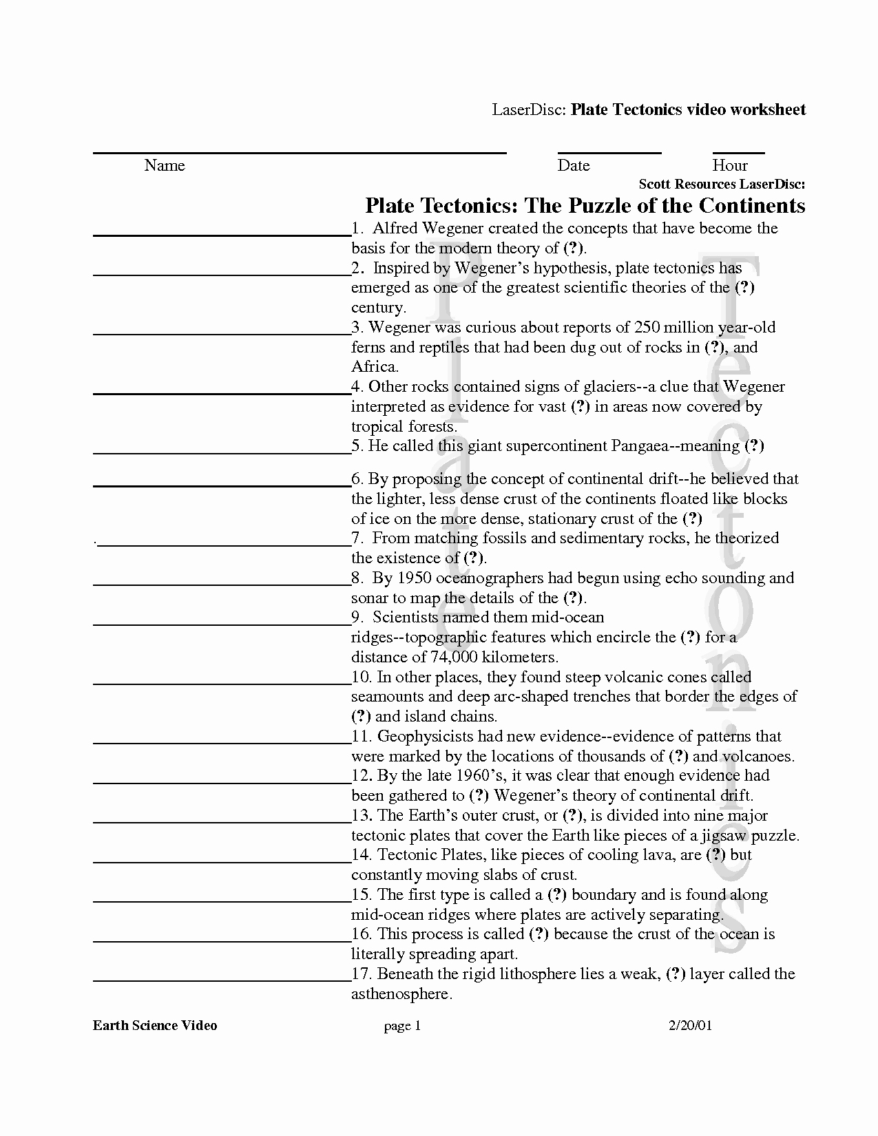 Plate Tectonics Worksheet Answers New 11 Best Of Continents Puzzle Worksheet Pangea